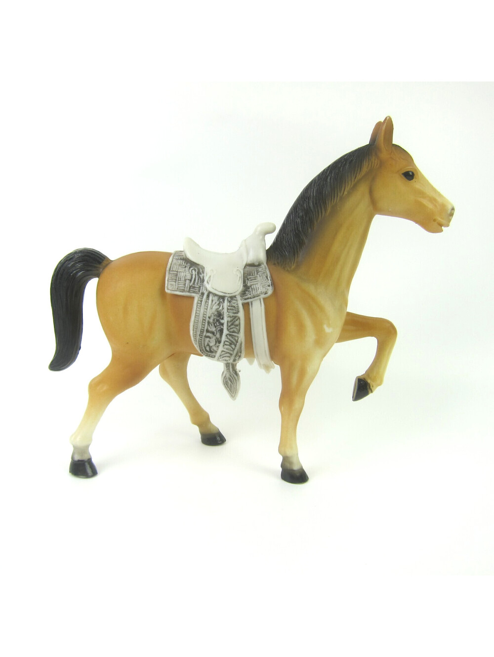 Vintage Buckskin Horse Prancing Model #160 with Saddle Plastic K.T. Hong Kong
